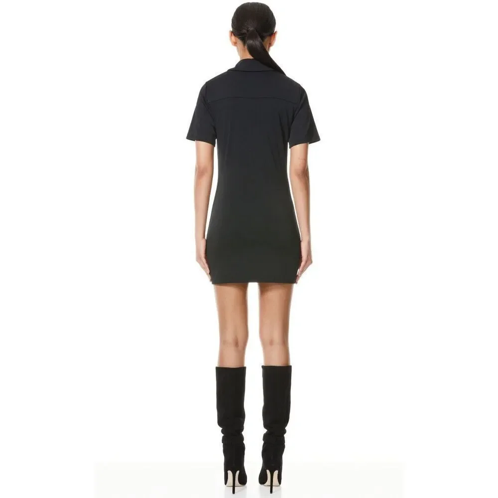 NWT Alice + Olivia Marsha Ruched Polo Mini Dress Tie